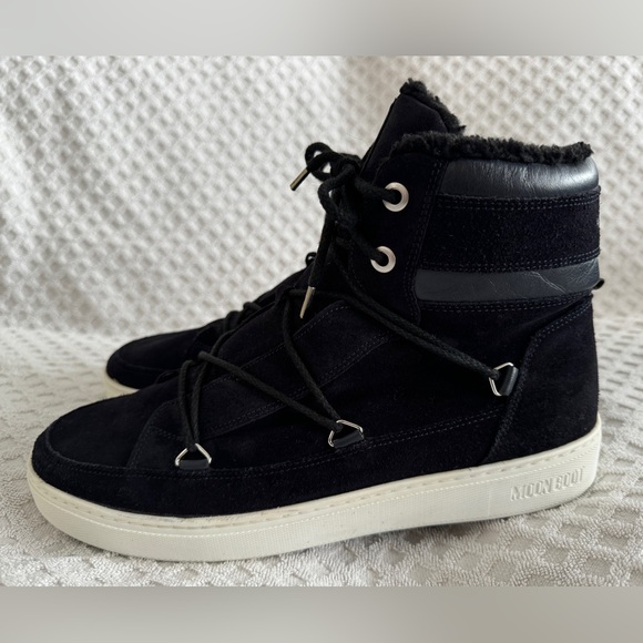 Tecnica Moon Boots Mercury High Paris Boot Black Suede Leather Faux Fur Size 10 - Picture 3 of 15